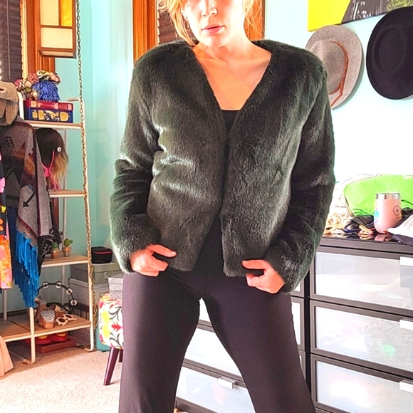 Jackets & Blazers - Green Faux Fur Coat